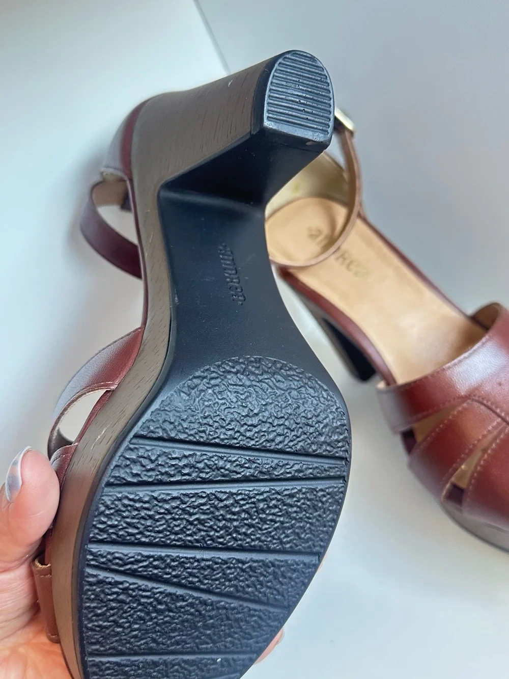 ANDREA Brown Leather Platform Sandal Heels